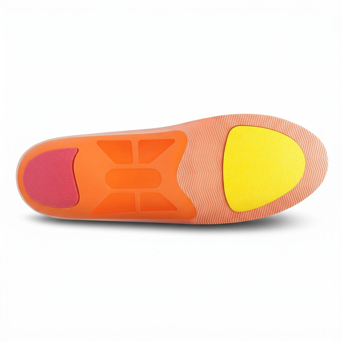 Underside grip pads and the semi-rigid support shell in profile, orange